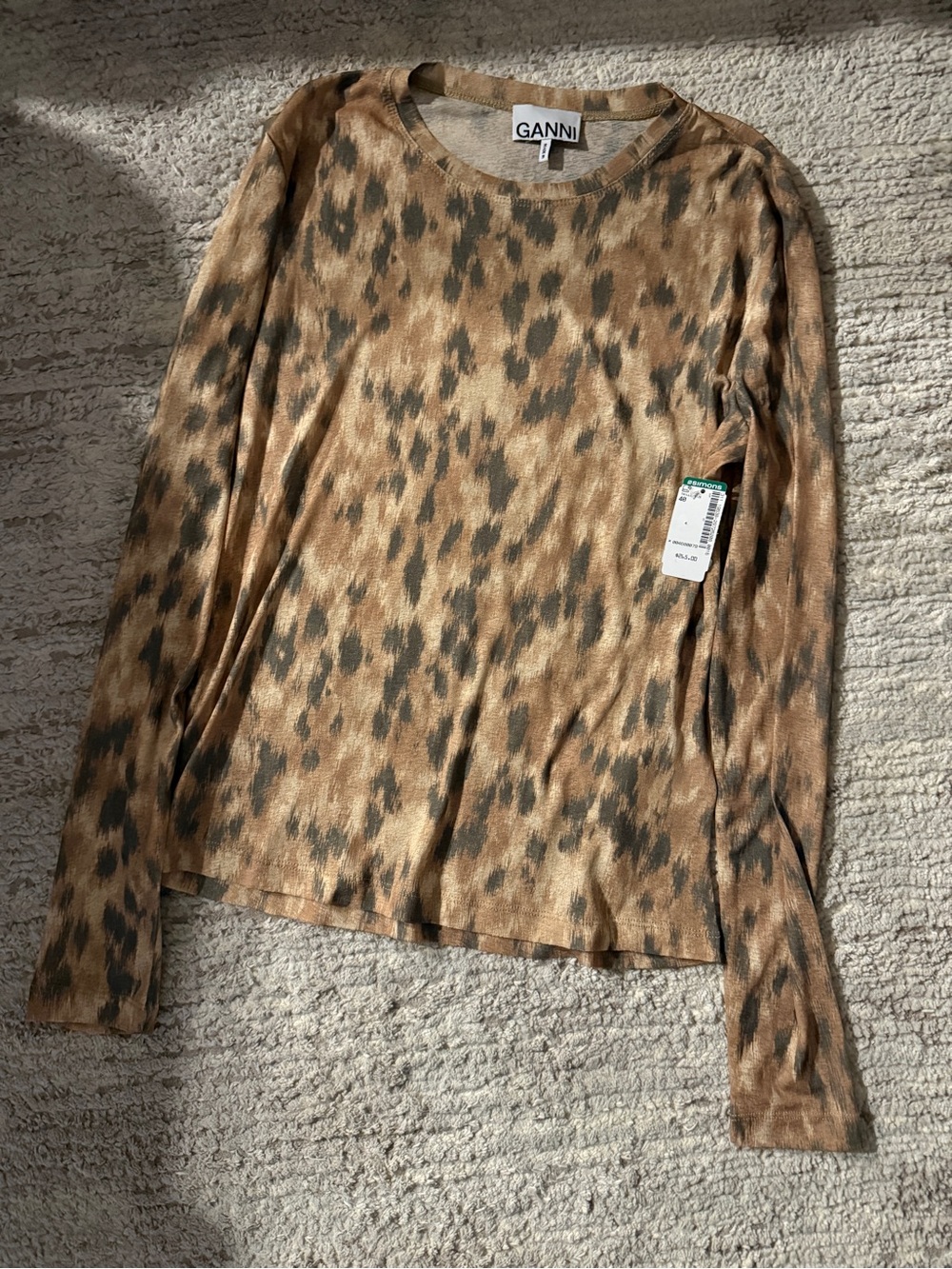 GANNI Women's Long-sleeve Top in Printed Marl Mesh